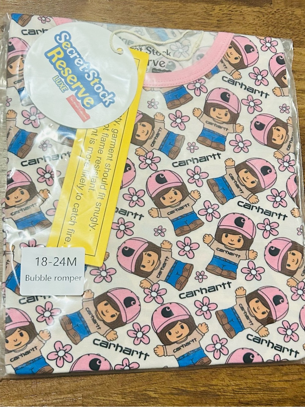 BAMBOO Carhartt Pink and Blue Girls Cartoon Bubble Romper